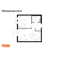 Планировка однокомнатной(квартира) площадью 42.4 квадратных метров в “ЖК Ильинские луга”