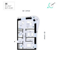 Планировка трехкомнатной(квартира) площадью 91.25 квадратных метров в “СберСити в Рублево-Архангельском”
