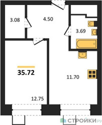 Планировка однокомнатной(квартира) площадью 35.72 квадратных метров в ЖК “ЖК Апарт-отель Тропарево парк”