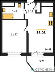 Планировка однокомнатной(квартира) площадью 36.03 квадратных метров в ЖК “ЖК ВОСТОК II”