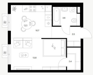 Планировка однокомнатной(квартира) площадью 34 квадратных метров в ЖК “ЖК Митинский лес”