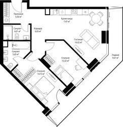 Планировка двухкомнатной(квартира) площадью 81.83 квадратных метров в ЖК “ЖК Джойс”