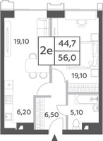 Планировка двухкомнатной(квартира) площадью 56 квадратных метров в “ЖК Will Towers (Вилл Тауэрс)”
