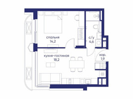 Планировка однокомнатной(квартира) площадью 38.92 квадратных метров в “ЖК Остров”