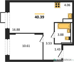 Планировка однокомнатной(квартира) площадью 39.8 квадратных метров в “ЖК Пригород Лесное”