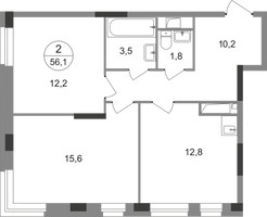 Планировка двухкомнатной(квартира) площадью 56.1 квадратных метров в “ЖК Первый Московский”