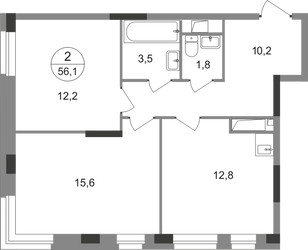 Планировка двухкомнатной(квартира) площадью 56.1 квадратных метров в ЖК “ЖК Первый Московский”