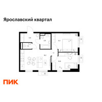 Планировка двухкомнатной(квартира) площадью 51.2 квадратных метров в “Ярославский квартал”
