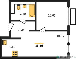 Планировка однокомнатной(квартира) площадью 35.26 квадратных метров в “ЖК Пригород Лесное”