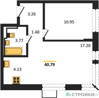 Планировка однокомнатной(квартира) площадью 40.79 квадратных метров в “ЖК Егорово Парк”