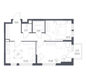 Планировка двухкомнатной(квартира) площадью 53.95 квадратных метров в ЖК “ЖК Остафьево”