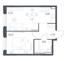 Планировка однокомнатной(квартира) площадью 36.59 квадратных метров в “ЖК Квартал Строгино”