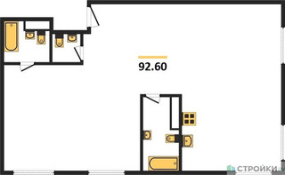 Планировка трехкомнатной(квартира) площадью 92.6 квадратных метров в “ЖК Настоящее”
