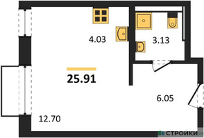Планировка студии(квартира) площадью 25.91 квадратных метров в “ЖК Новое Внуково”