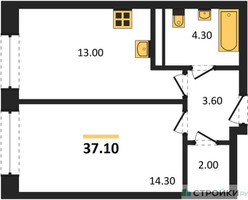 Планировка однокомнатной(квартира) площадью 37 квадратных метров в “ЖК Пушкино Град”