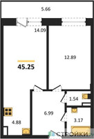 Планировка однокомнатной(квартира) площадью 45.25 квадратных метров в “Зеленый Оазис - Город”