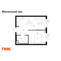 Планировка однокомнатной(квартира) площадью 34.1 квадратных метров в “ЖК Митинский лес”