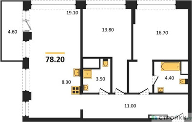 Планировка двухкомнатной(квартира) площадью 79.7 квадратных метров в ЖК “ЖК VERY на Миклухо-Маклая (Вери на Миклухо-Маклая)”