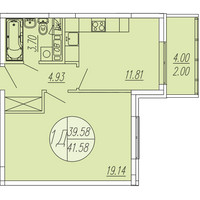 Планировка однокомнатной(квартира) площадью 41.58 квадратных метров в “ЖК Шолохово”