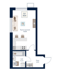 Планировка студии(квартира) площадью 28.16 квадратных метров в ЖК “ЖК Бархат”