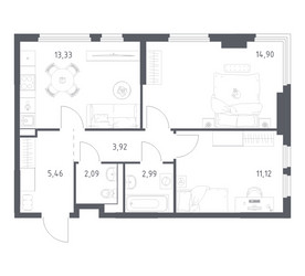 Планировка двухкомнатной(квартира) площадью 53.81 квадратных метров в ЖК “ЖК Пригород Лесное”