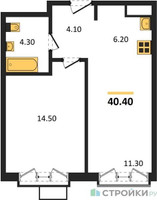 Планировка однокомнатной(квартира) площадью 40.4 квадратных метров в “Лесная Коллекция”