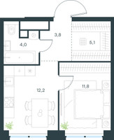 Планировка однокомнатной(квартира) площадью 36.9 квадратных метров в “ЖК Level Звенигородская”