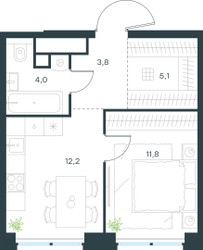 Планировка однокомнатной(квартира) площадью 36.9 квадратных метров в ЖК “ЖК Level Звенигородская”