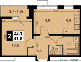 Планировка однокомнатной(квартира) площадью 42.3 квадратных метров в “ЖК ЮЖНАЯ БИТЦА”