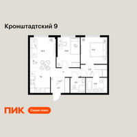 Планировка двухкомнатной(квартира) площадью 62.2 квадратных метров в “ЖК Кронштадтский 9”