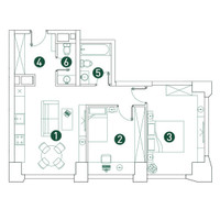 Планировка трехкомнатной(квартира) площадью 65.4 квадратных метров в “ЖК Вэри на Ботанической”
