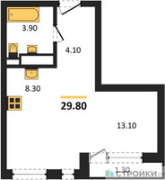 Планировка студии(квартира) площадью 29.8 квадратных метров в “ЖК Новая Щербинка”