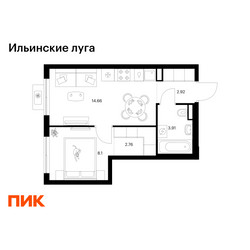 Планировка однокомнатной(квартира) площадью 32.35 квадратных метров в ЖК “ЖК Ильинские луга”