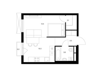 Планировка однокомнатной(квартира) площадью 32.2 квадратных метров в ЖК “ЖК Яуза Парк (Мытищи)”