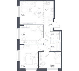 Планировка трехкомнатной(квартира) площадью 71.05 квадратных метров в ЖК “ЖК Прибрежный Парк”