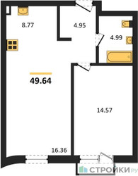 Планировка однокомнатной(квартира) площадью 46 квадратных метров в ЖК “ЖК UNO Соколиная гора”
