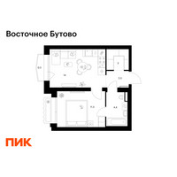 Планировка однокомнатной(квартира) площадью 35.3 квадратных метров в “ЖК Восточное Бутово”