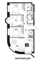 Планировка 4+ комнатной(квартира) площадью 98.1 квадратных метров в ЖК “ЖК Интеллигент”