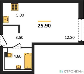 Планировка студии(квартира) площадью 25.9 квадратных метров в ЖК “ЖК INJOY (Инджой)”