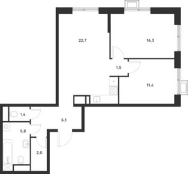 Планировка двухкомнатной(квартира) площадью 65.8 квадратных метров в ЖК “ЖК Форевиль”