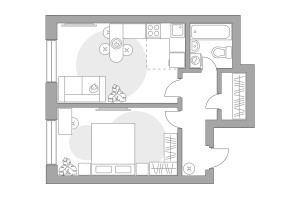 Планировка двухкомнатной(квартира) площадью 45.46 квадратных метров в “ЖК Ильинойс”