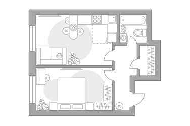 Планировка двухкомнатной(квартира) площадью 45.46 квадратных метров в ЖК “ЖК Ильинойс”