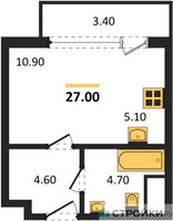 Планировка студии(квартира) площадью 27 квадратных метров в “Квартал Филатов луг”