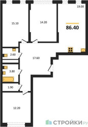 Планировка трехкомнатной(квартира) площадью 86.4 квадратных метров в ЖК “ЖК Переделкино Ближнее”