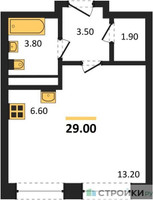 Планировка студии(квартира) площадью 29.2 квадратных метров в “ЖК Пушкино Град”