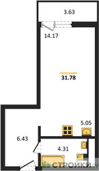 Планировка студии(квартира) площадью 31.78 квадратных метров в ЖК “ЖК Riga Hills (Рига Хиллс)”