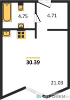 Планировка студии(апартаменты) площадью 30.39 квадратных метров в “ЖК Insider (Инсайдер)”
