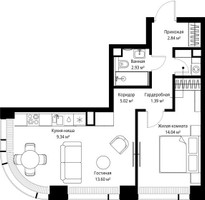 Планировка однокомнатной(квартира) площадью 49.16 квадратных метров в “ЖК Веер”