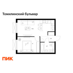 Планировка однокомнатной(квартира) площадью 35.9 квадратных метров в ЖК “ЖК Томилинский бульвар”