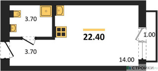 Планировка студии(квартира) площадью 22.4 квадратных метров в “ЖК Первый квартал”